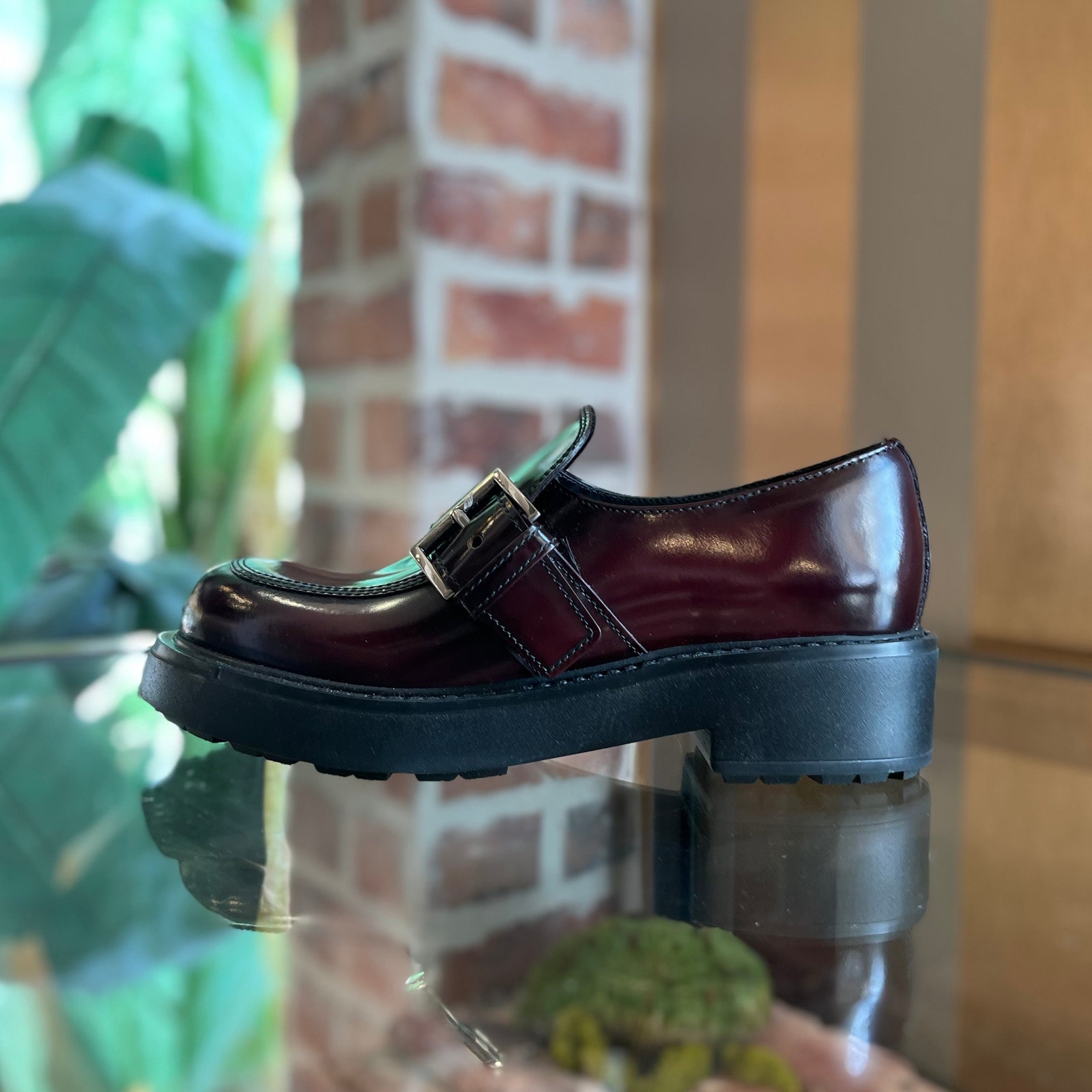 Prada Burgundy Patent Leather Platform Loafers 38(8us)